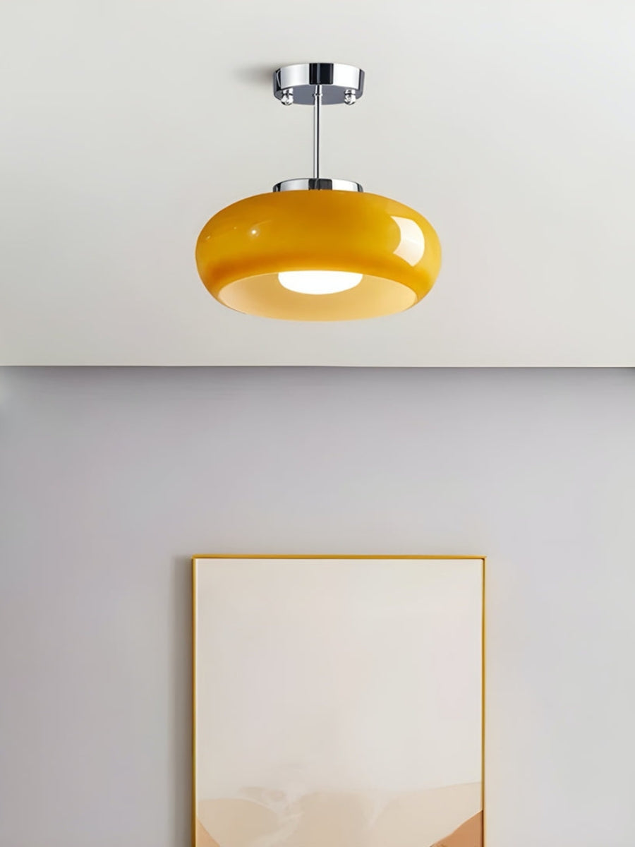Plafondlamp Glazen Schijf Bauhaus Design Messing of Chroom Oranjegeel of Wit Glas Retro Stijlvolle Verlichting | Sansoti