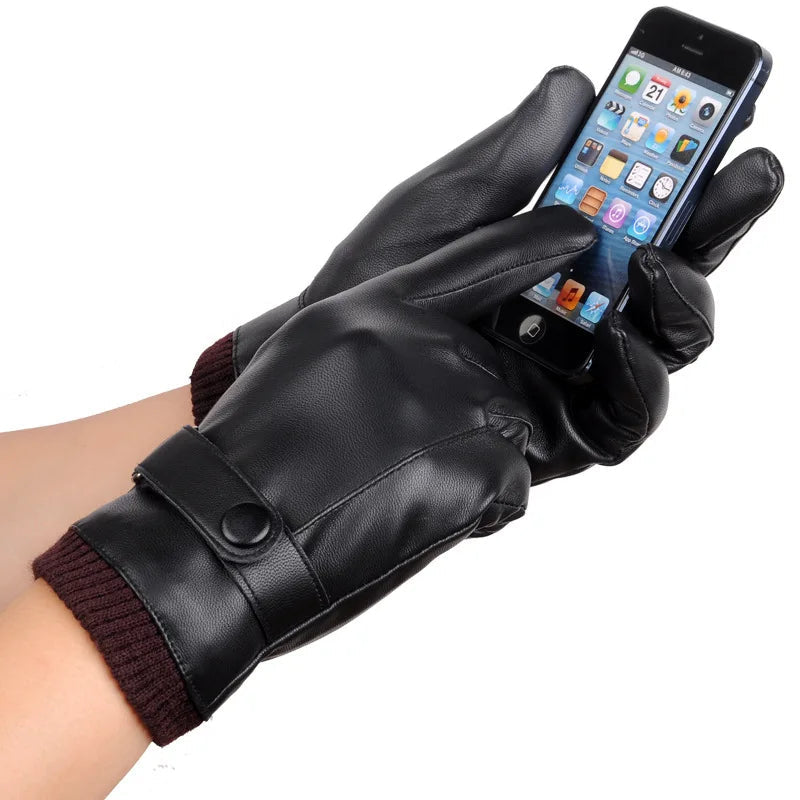 Touchscreen Leren Handschoenen Heren Winter Synthetisch Leer Windproof Warm Autorijden Fietshandschoenen | Sansoti