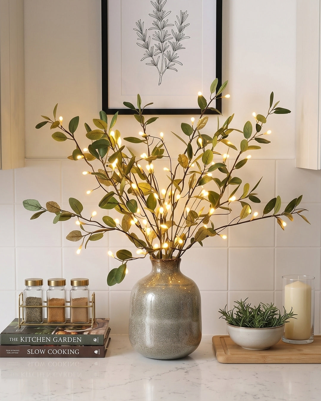 Decoratieve LED Verlichtingstak met Natuurlijke Bloesemvorm 70cm – Flexibele Sfeerverlichting voor Vazen en Schoorsteenmantels | Sansoti