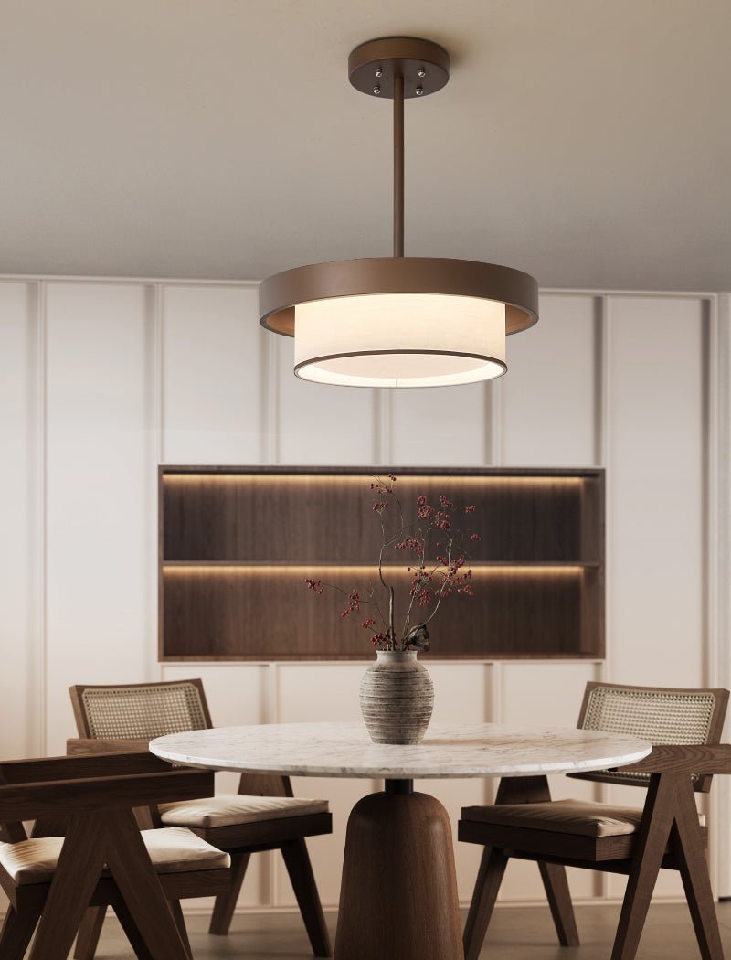 Gelaagde Hanglamp met Stoffen Ringen Brons Wit LED voor Eetkamer Entree Hoog Plafond Modern Scandinavisch | Sansoti