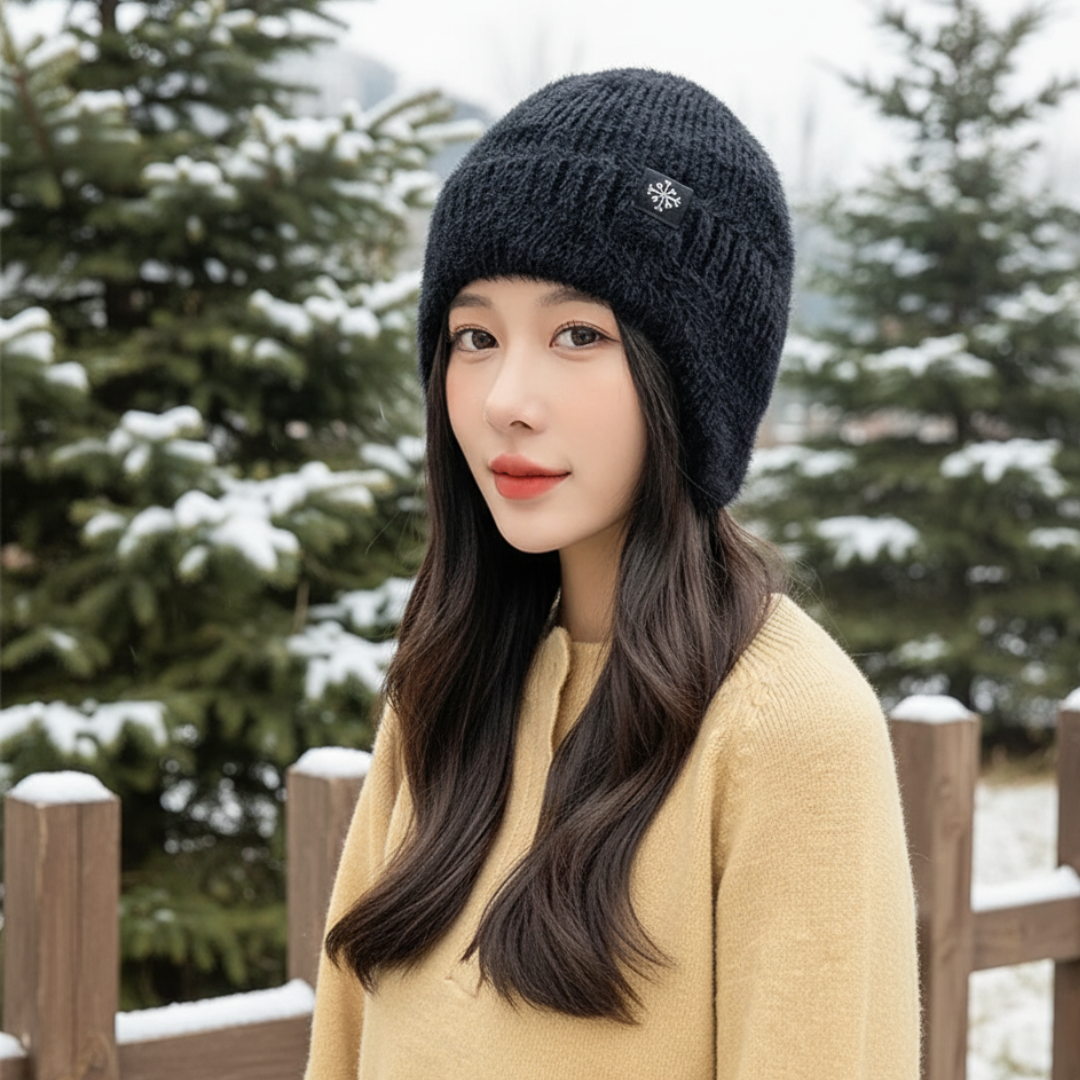 Knitted Women's Winter Hat with Ear Warmers Polyester Solid Bow Headwear Outdoor Winter Warmth Comfort | Sansoti