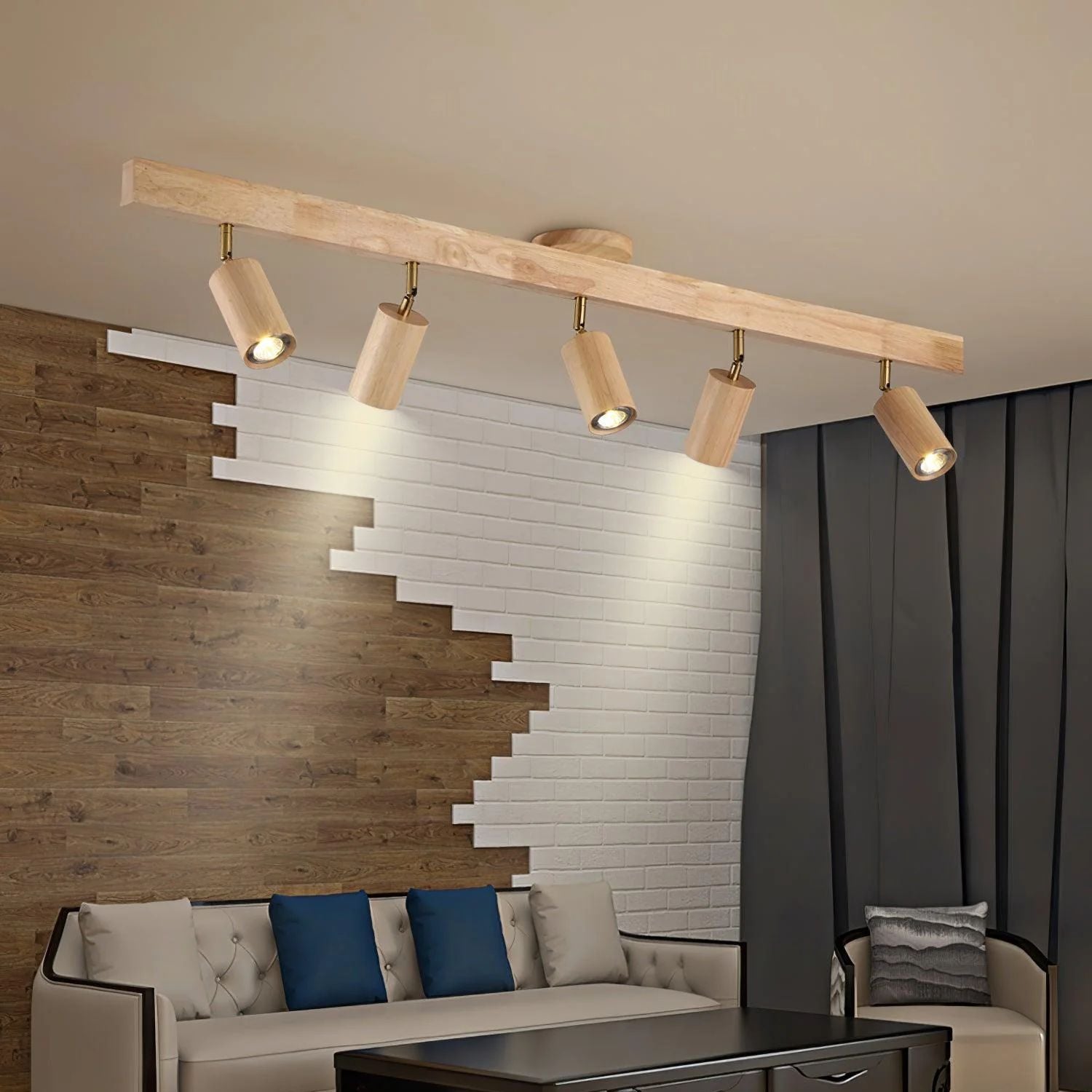 Holz Schienendeckenleuchte LED Holzoptik Gold Verstellbare Spots Wohnzimmer Küche Flur Skandinavisch Modern | Restfield