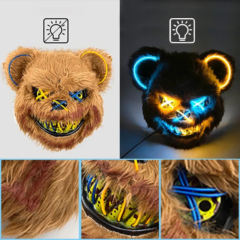 Oplichtend LED Neon Masker Beer Konijn Horror Halloween Griezelfeest Verkleedkostuum Spookhuis Party Decoratie | Sansoti