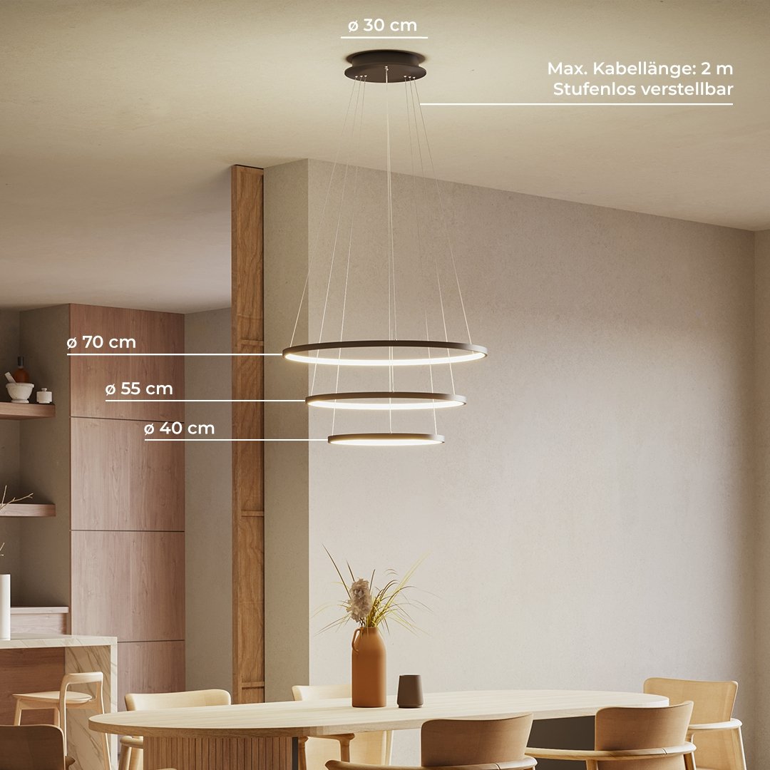 LED Hanglamp Ringen 70-55-40cm Dimbaar Aluminium Design | Sansoti