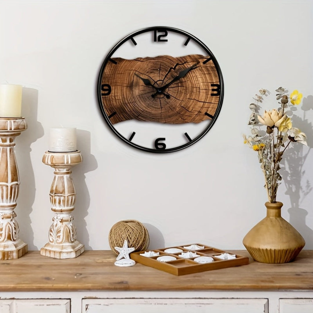 Ronde Wandklok met Uitgesneden Houtdesign Stil Uurwerk Scandinavisch Interieur Woonkamer Slaapkamer Decoratie | Sansoti