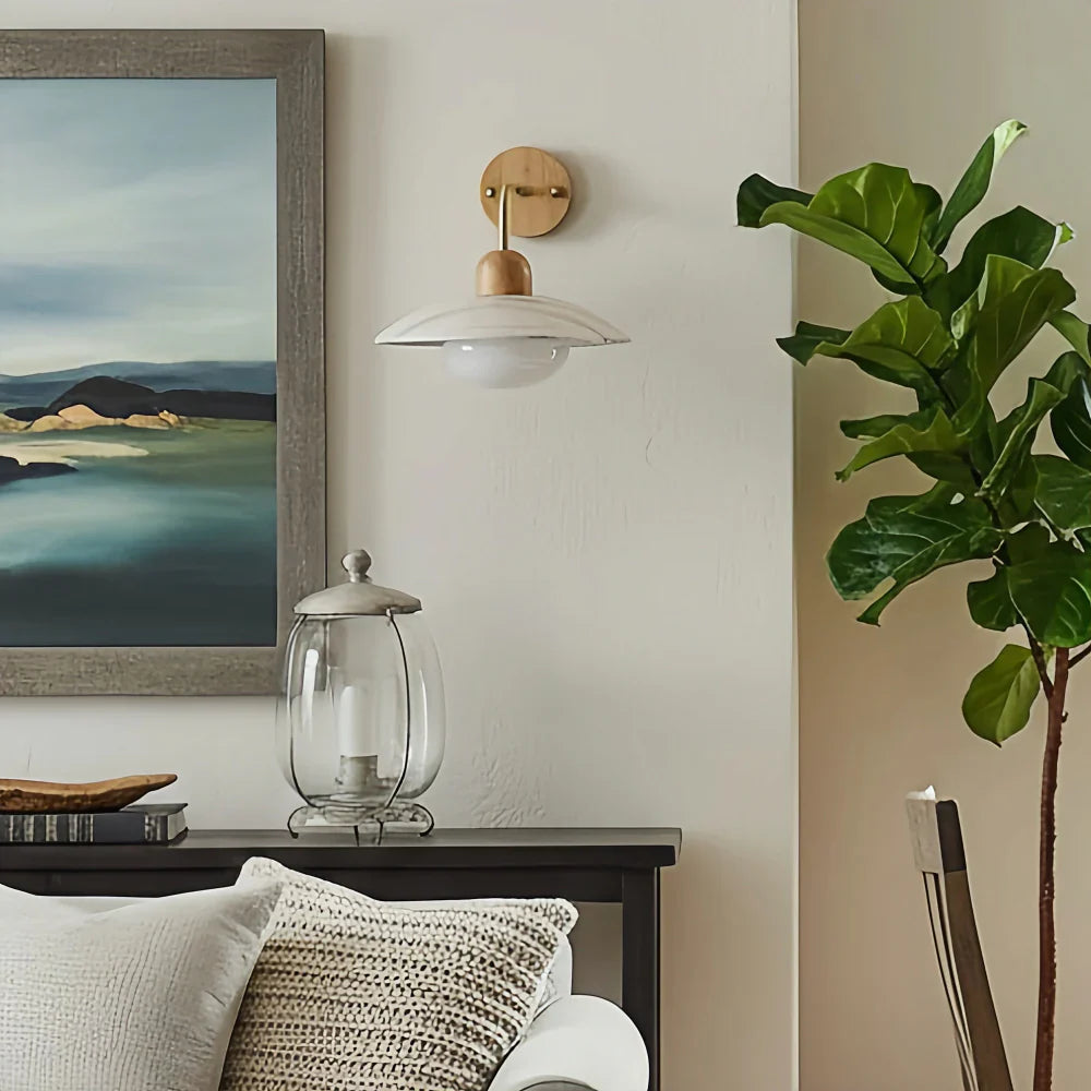 Travertijn Wandlamp Minimalistische Schijf Design Natuursteen Verlichting voor Woonkamer Slaapkamer Gang Moderne Interieur Wandverlichting met Warm Licht | Sansoti