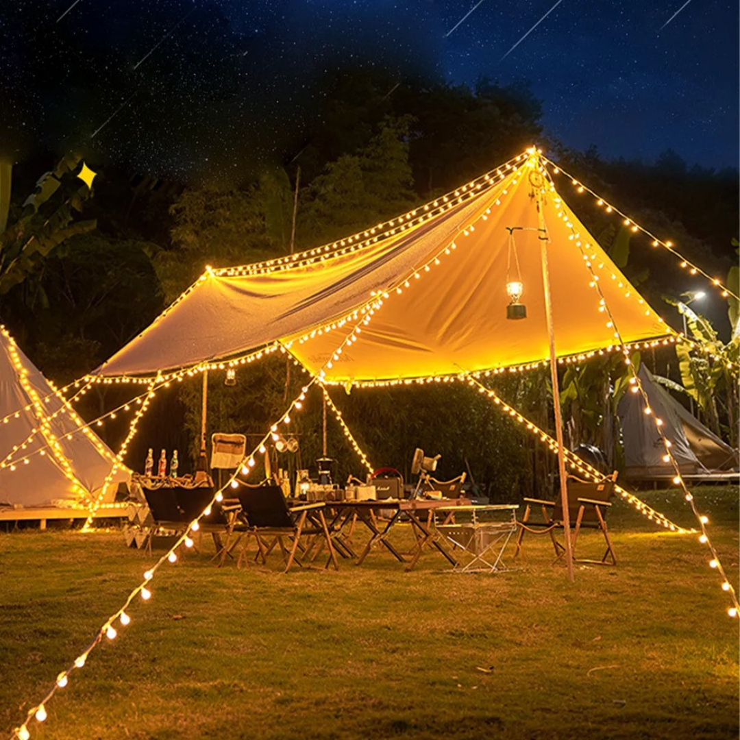 Solar LED Lichtsnoer 10 Meter Warm Wit Waterbestendig Buiten Tuin Camping Terras Feestverlichting Sfeerverlichting | Sansoti