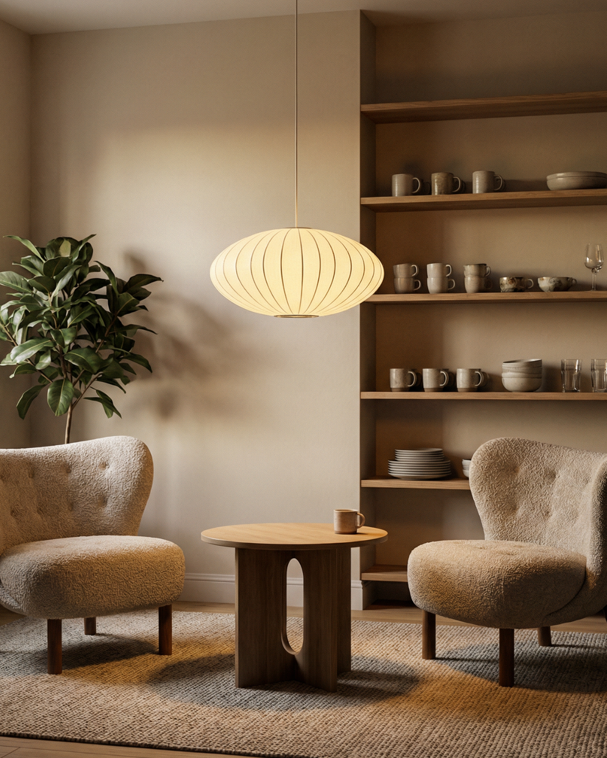 Moderne Ronde Hanglamp Met Geribbelde Kap En Warme Sfeerverlichting | Sansoti