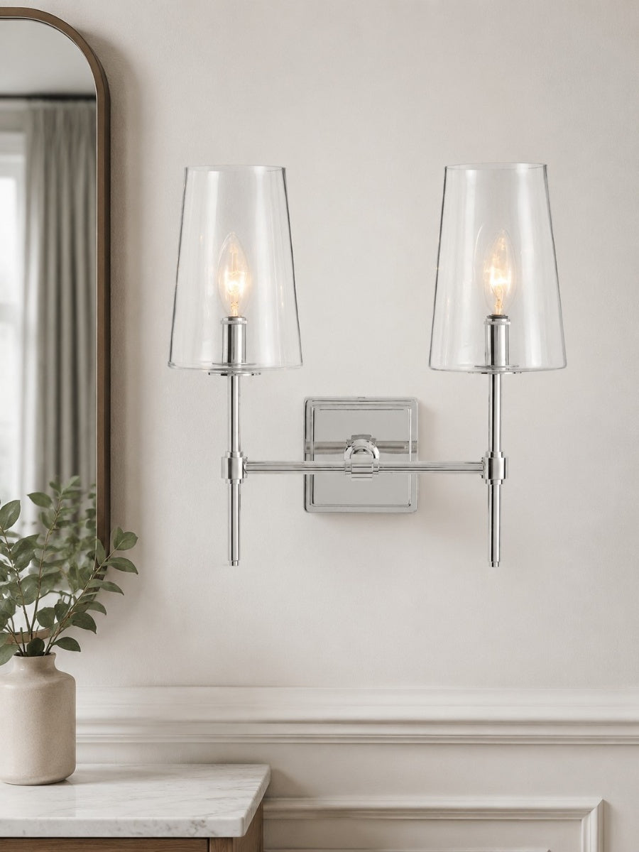 Glazen Wandlamp met Helder Glas – Enkelvoudige tot Drievoudige Configuratie – Elegante Badkamerverlichting | Sansoti