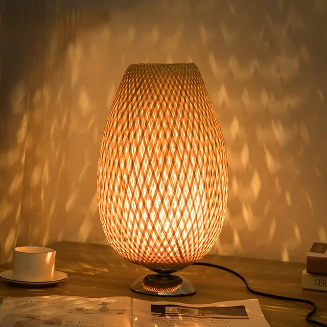Bamboe Tafellamp Vintage Scandinavisch Design Warm Licht Slaapkamer Woonkamer Bureaulamp Oosterse Stijl | Sansoti