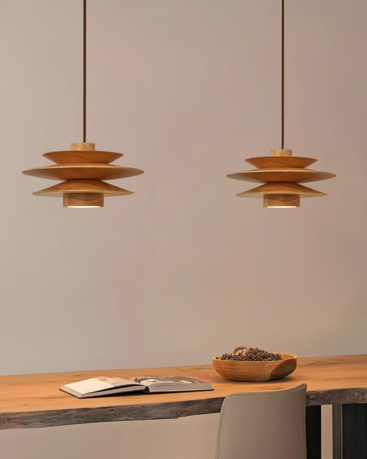 Suspension moderne en noyer avec design superposé – lampe de plafond élégante pour salle à manger et salon avec diffusion de lumière chaleureuse | Restfield