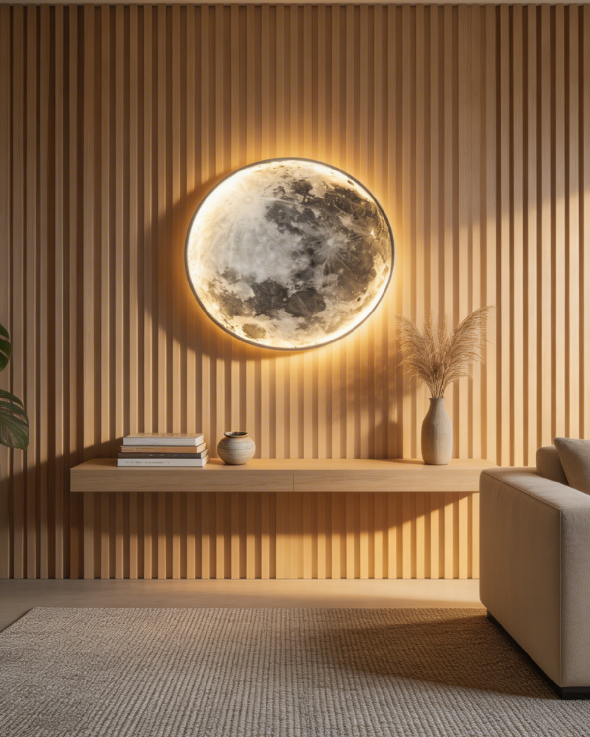 Maanverlichting Wandlamp LED met Reliëf 3D Sfeerverlichting Vollemaan Effect voor Slaapkamer Woonkamer Ontspanning Meditatie | Sansoti