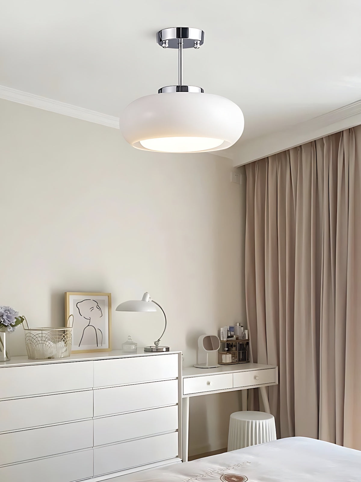 Plafondlamp Glazen Schijf Bauhaus Design Messing of Chroom Oranjegeel of Wit Glas Retro Stijlvolle Verlichting | Sansoti