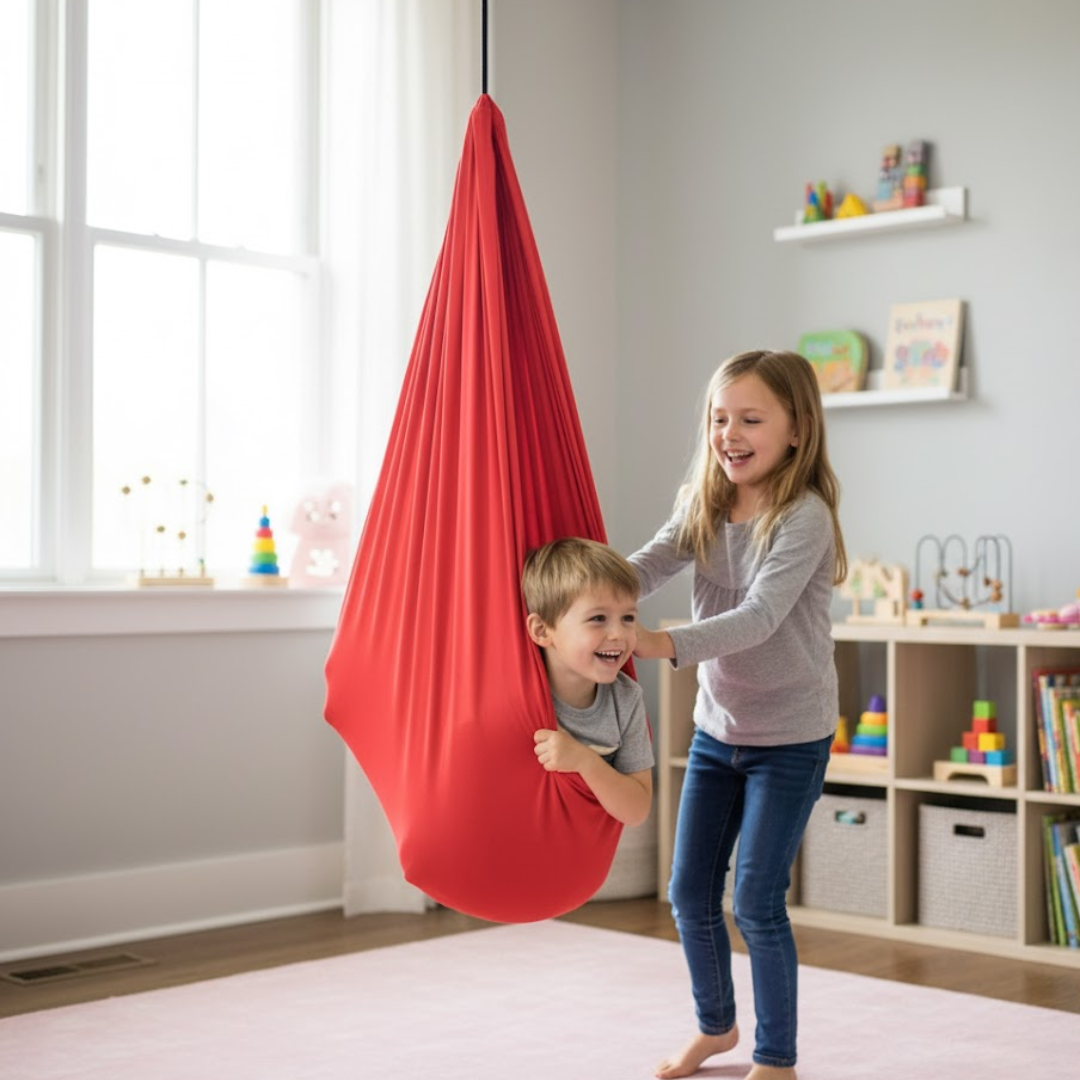 Sensorische Schaukel Hängematte Kinder Elastischer Stoff Blau Grau Rot Lila 100x280 150x280cm | Restfield