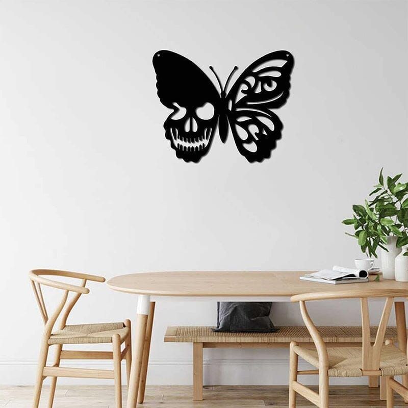 Metalen Vlinder Schedel Wanddecoratie 25x30cm Handgemaakt Gothic Art Mystiek Design Binnen Buiten Tuin | Sansoti