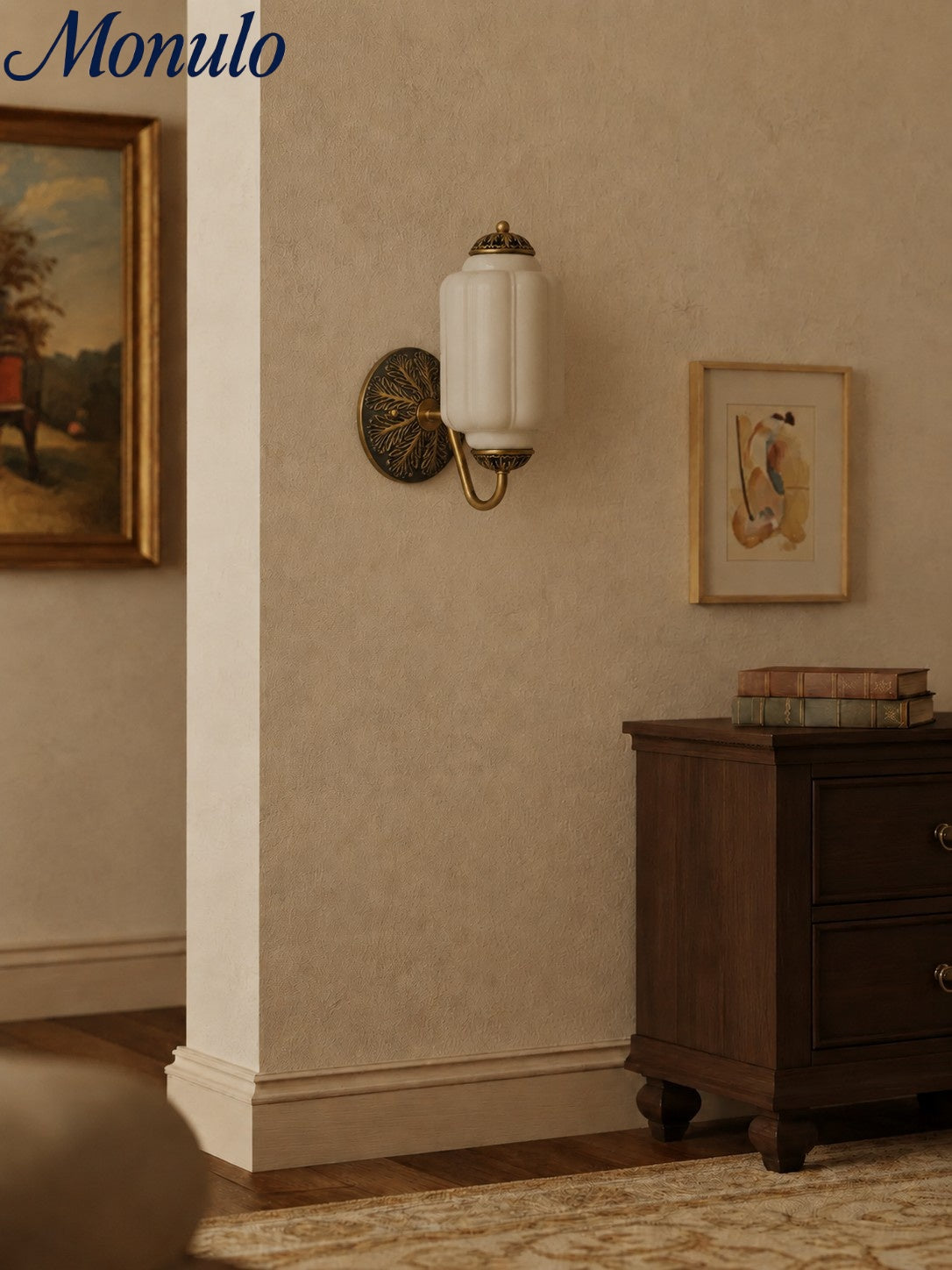 Melkglazen Wandlamp Eloise voor Hal en Slaapkamer | Vintage Wandverlichting met Melkwit Glas | Sansoti