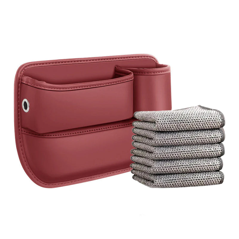 Autostoel Organizer Leer - Opbergvak voor Tussen Stoelen - Zwart Beige Rood Bruin - Met Oplaadpoort en Bekerhouder | Sansoti