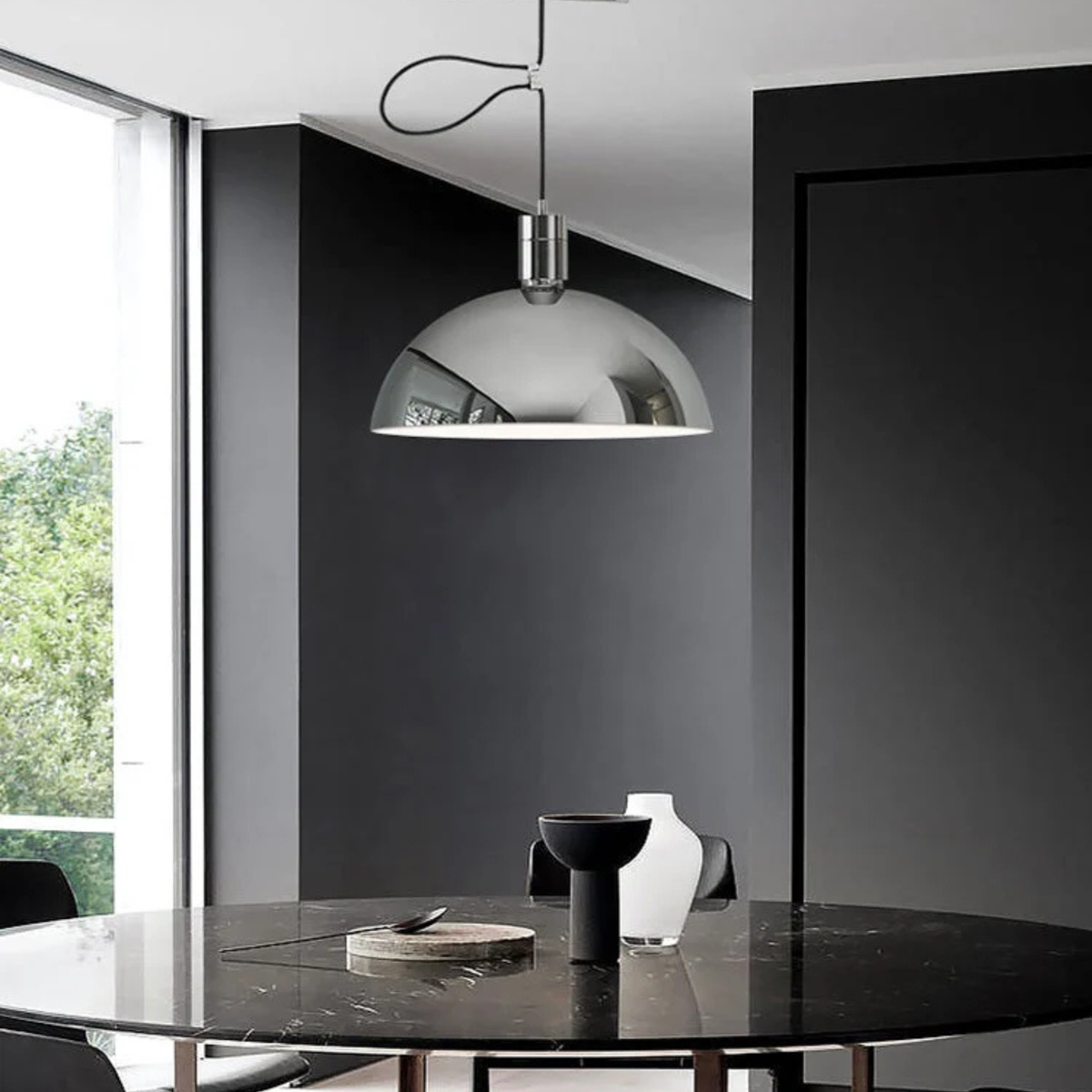 Adjustable Pendant Light with Swing Arm Chrome Metal 35cm Dimmable Scandinavian Design Kitchen Dining Room Living Room | Sansoti