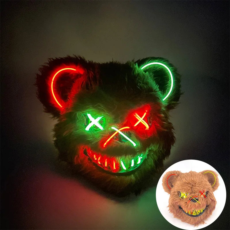 Oplichtend LED Neon Masker Beer Konijn Horror Halloween Griezelfeest Verkleedkostuum Spookhuis Party Decoratie | Sansoti