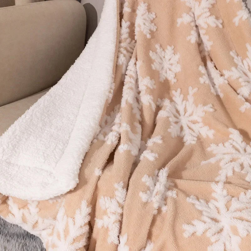 Woolen Throw with Snowflakes 130x160cm Soft Winter Blanket for Sofa and Bed Festive Holiday Decoration | Sansoti