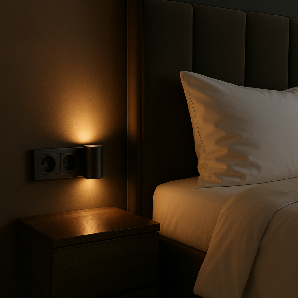 Dimmable Plug-In Night Light LED 10x10x8cm Black White Bedroom Hallway Bathroom Children's Room Wall Light | Sansoti