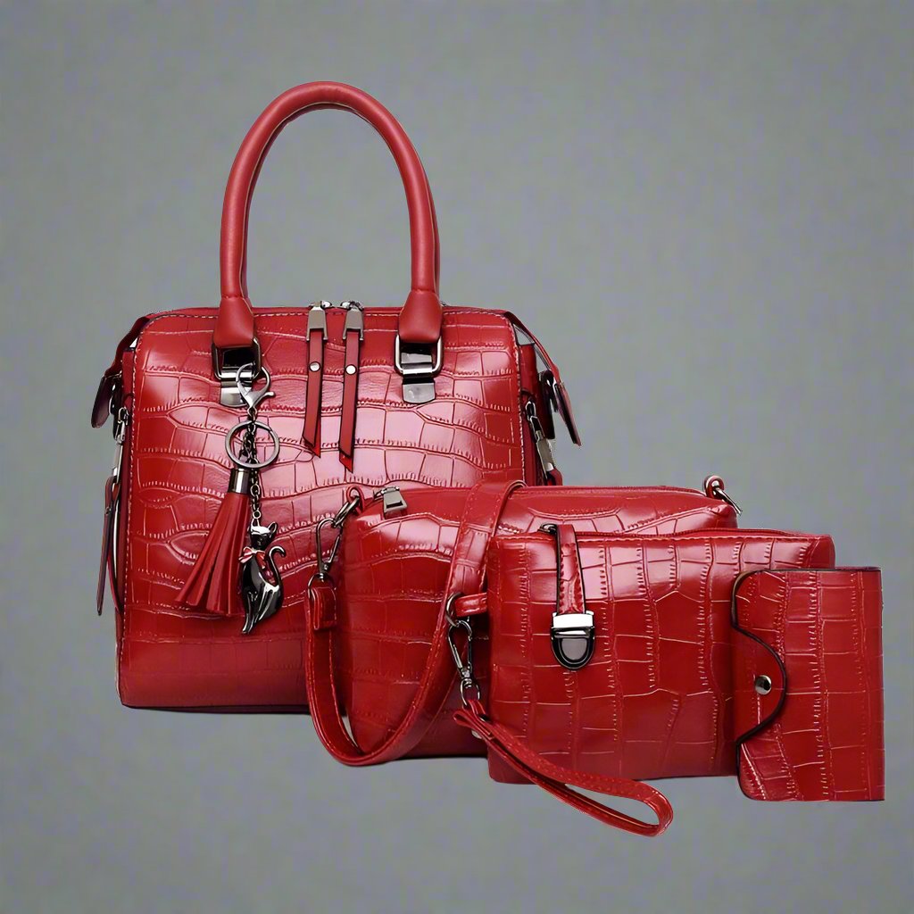 Vierdelige Leren Tassenset Dames Handtas Schoudertas Portemonnee Compacte Tas Kunstleer Elegant Praktisch | Sansoti