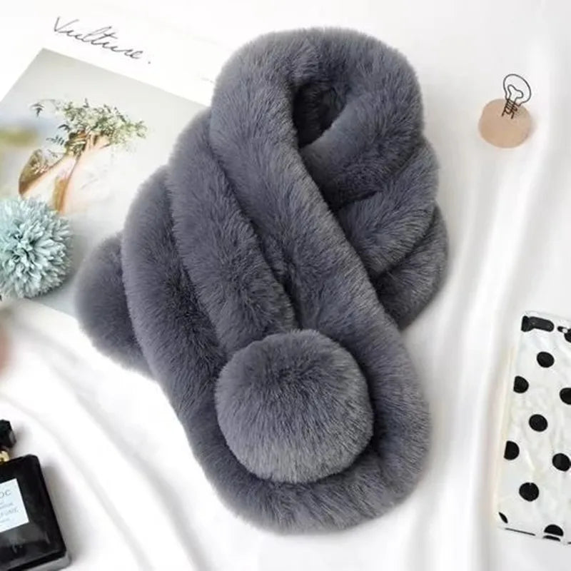 Weicher Kunstpelz-Halswärmer für Damen und Herren - Winter, Plüschschal, Grau, Weiß, Braun, Unisex-Modeaccessoire | Sansoti