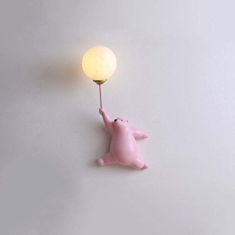 Wandleuchte in Bärenform mit LED-Ballon aus Acryl in Weiß, Blau und Rosa für Kinderzimmer, Schlafzimmer und Babyzimmer, Leselampe | Sansoti