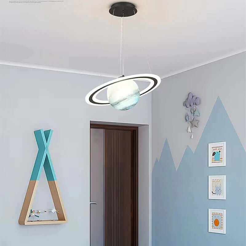 LED Hanglamp Kinderkamer Planeet Metaal Acryl Glas Blauw Plafondlamp Kabel Ophanging Sfeerverlichting Kinderkamer | Sansoti