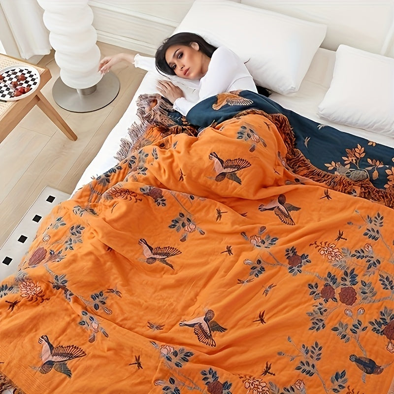 Cotton Throw, Multi-Layer Gauze, Summer Blanket, Bedspread, Sofa Cover, Breathable, Shape-Retaining, Lightweight | Sansoti