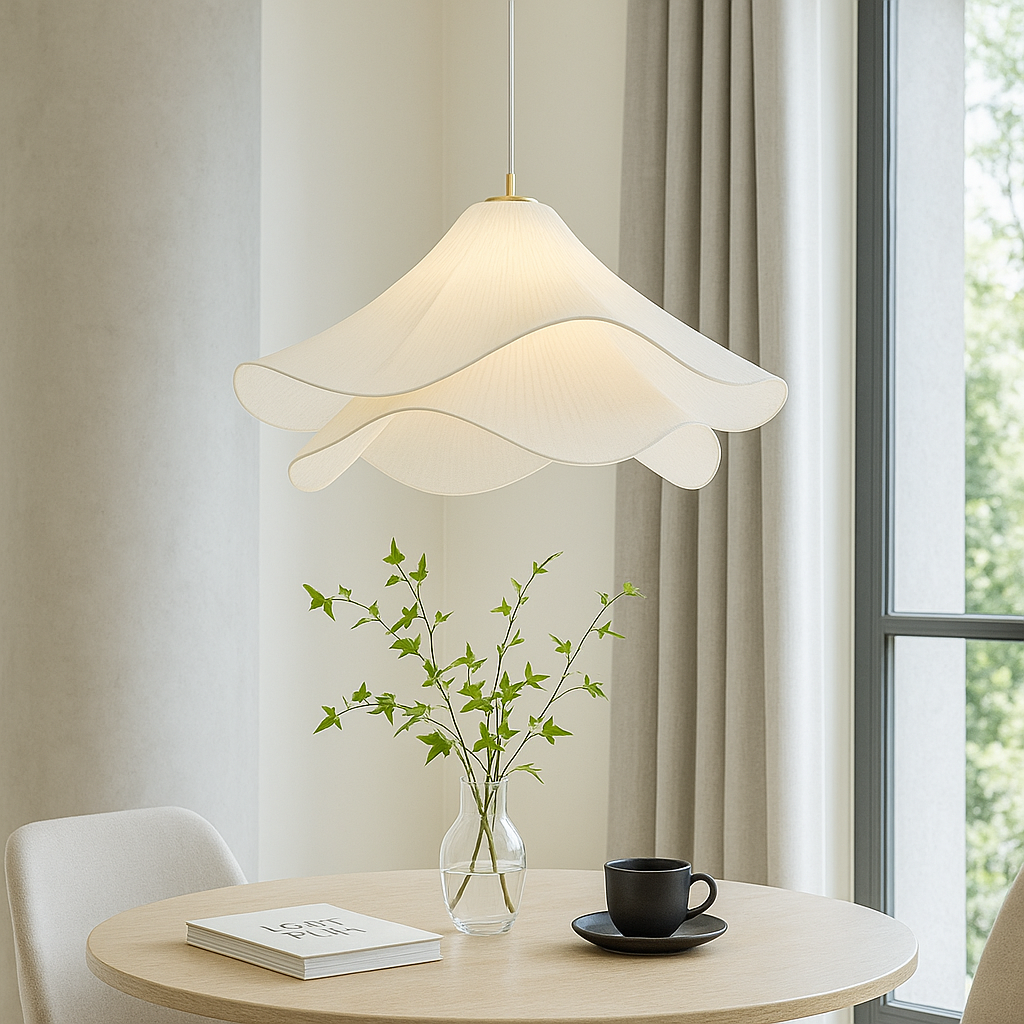 Etherule Blumen-Hängeleuchte Stoff Metall Beige Esszimmer Hängeleuchte Geschichtetes Design Stimmungslicht Moderne Hängeleuchte | Restfield
