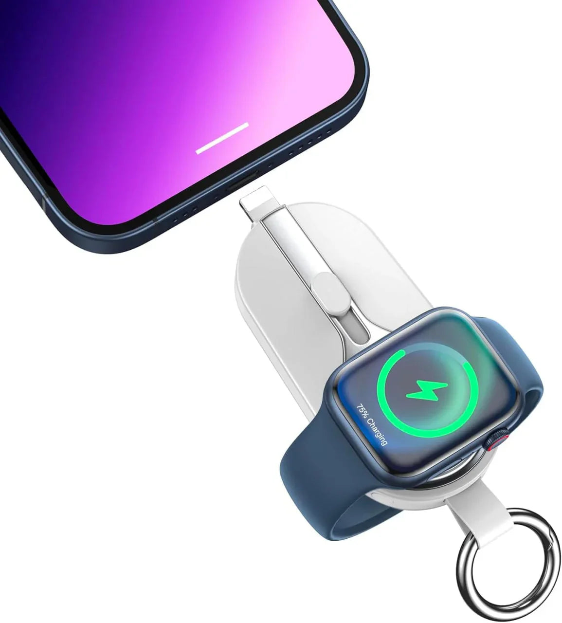 Draadloze oplaadclip powerbank karabijnhaak compact zwart telefoon smartwatch oplader sleutelhanger draagbare lader | Sansoti