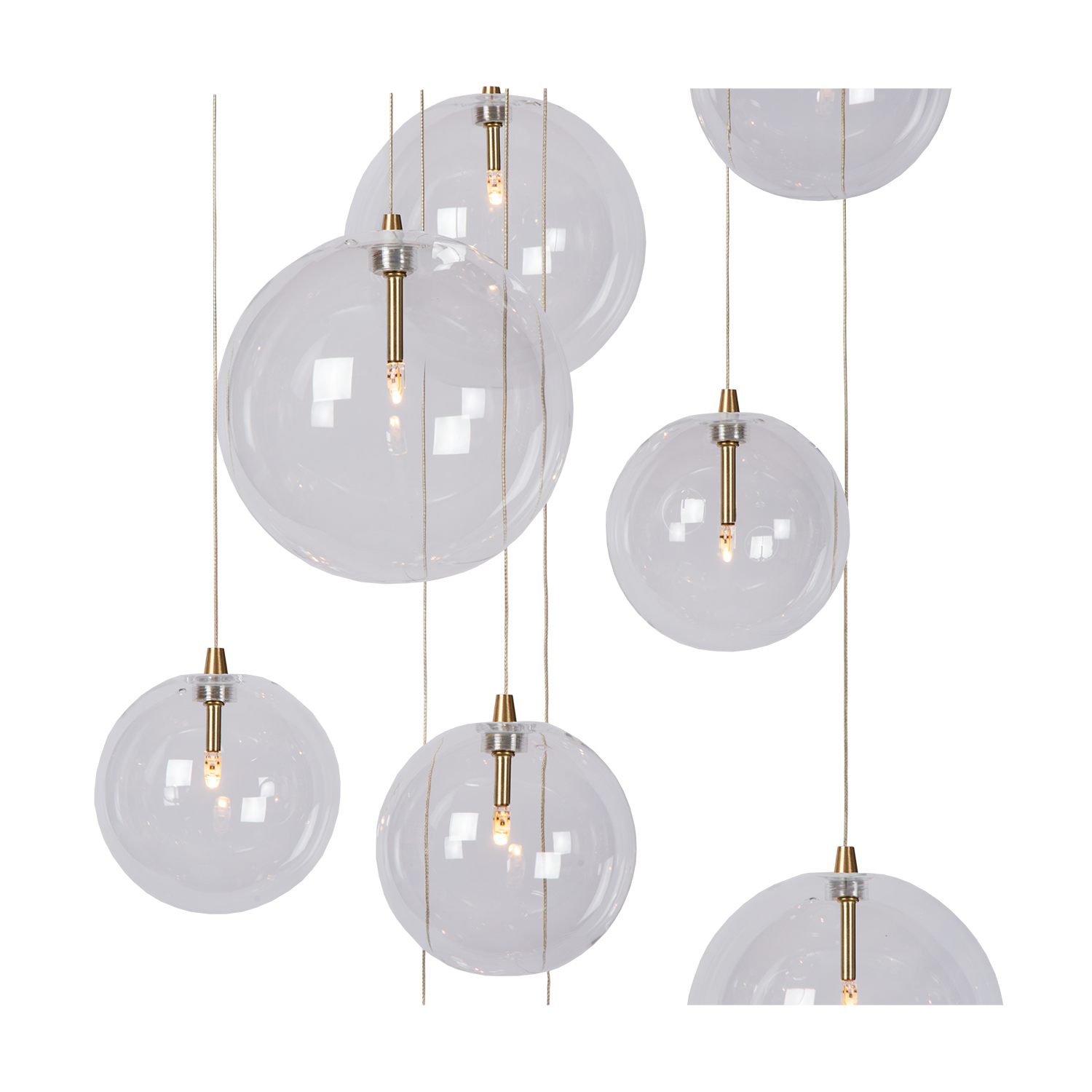 Cluster-Hängelampe 9 Glaskugeln Antik Messing Einstellbar 170cm Wohnzimmer | Restfield