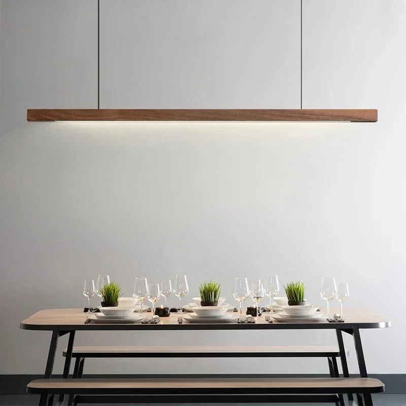 Suspension Bois LED Linéaire Dimmable 80cm 120cm 150cm Table à Manger Cuisine Salon | Restfield
