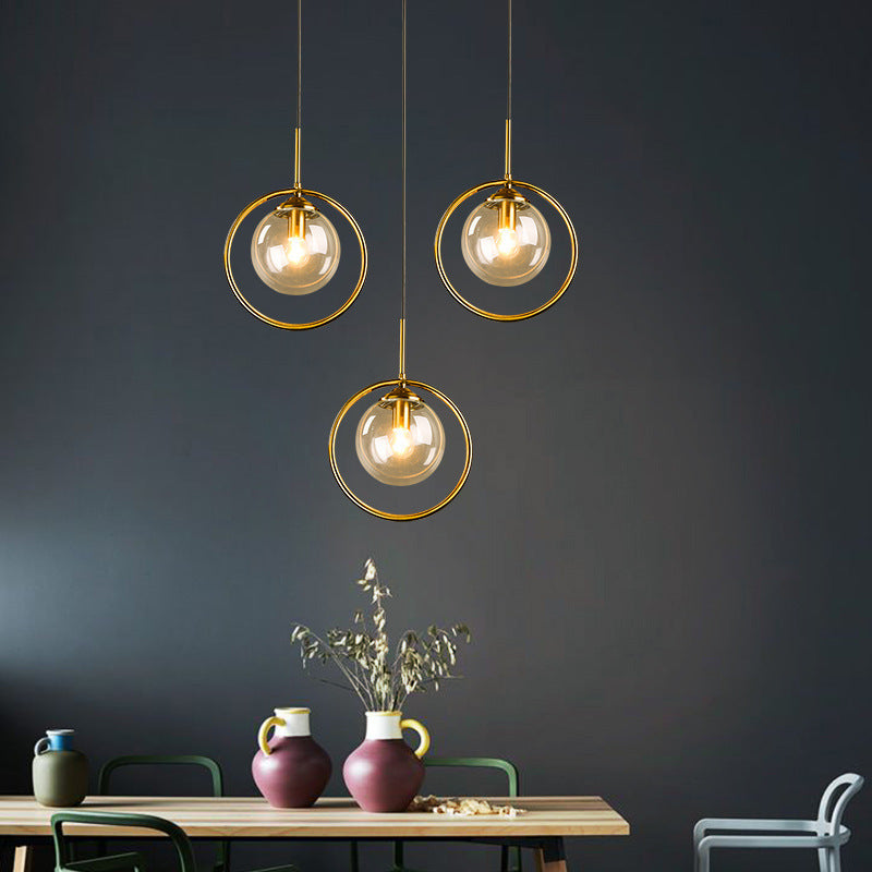 Suspension en verre avec anneau métallique E27 à intensité variable, plafonnier pour salon, salle à manger et chambre, moderne | Sansoti