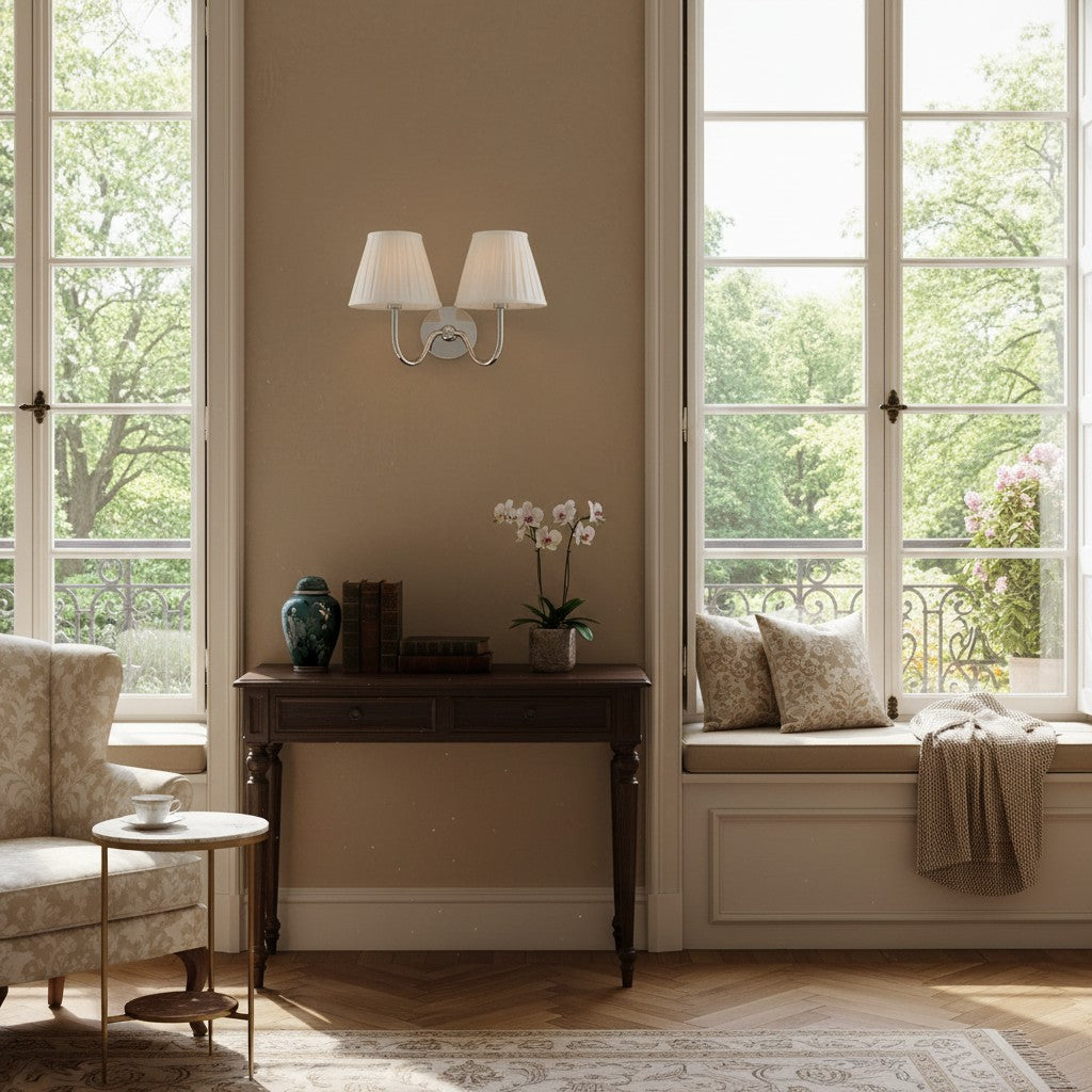 Wandlamp met Geplisseerde Stoffen Kap – Klassieke Verlichting voor Slaapkamer en Woonkamer | Sansoti