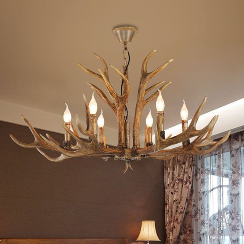 Resin Art Chandelier Metal Antler-Shaped Pendant Light for Living Room Dining Room Rustic Romantic Design | Sansoti