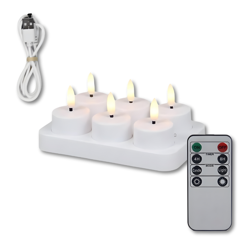 Bougies LED rechargeables avec télécommande et minuterie – lumière vacillante | Restfield