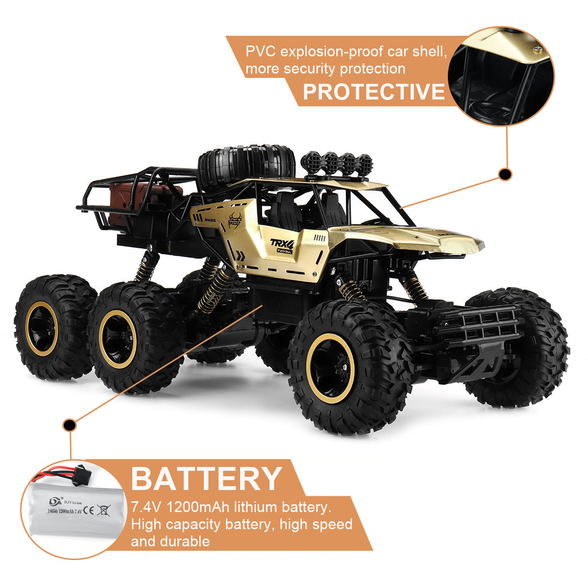 RC Monster Truck 6-Rad Offroad mit 2,4 GHz Fernsteuerung – Geschwindigkeit bis 52 km/h – inklusive 2 Akkus für Kinder und RC-Fans | Sansoti