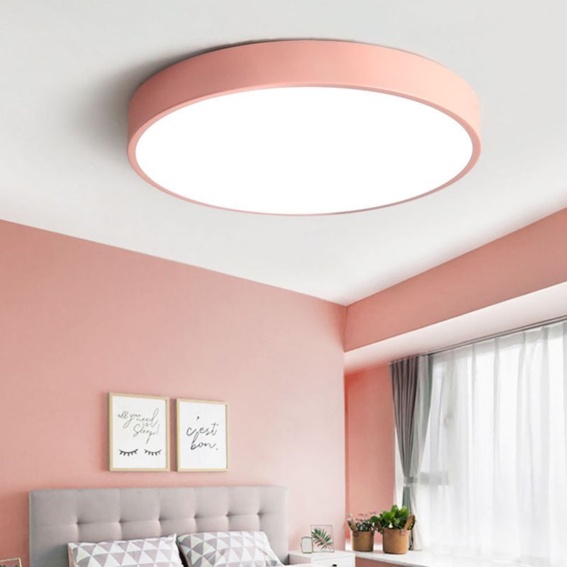 Round LED Ceiling Light Metal Acrylic Yellow Blue Green Pink Gray Living Room Bedroom Children's Room Modern | Sansoti