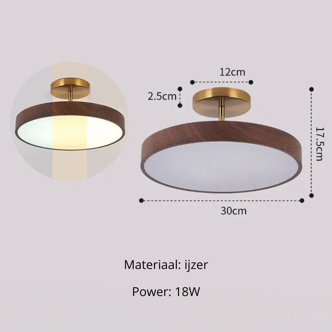 LED-Deckenleuchte Holzoptik Gold Rund Halbaufbau Wohnzimmer Schlafzimmer Esszimmer Design Deckenbeleuchtung | Restfield
