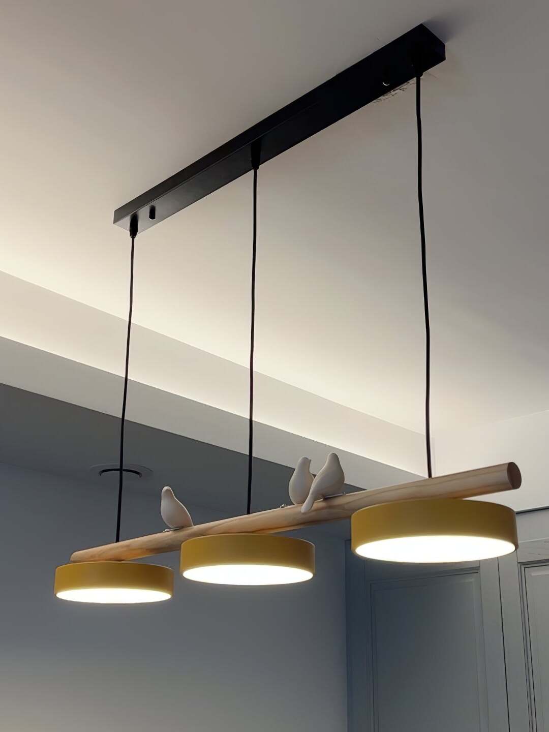 Hanglamp Hout Design Vogelvorm Drie Kappen Scandinavisch Keukeneiland | Sansoti