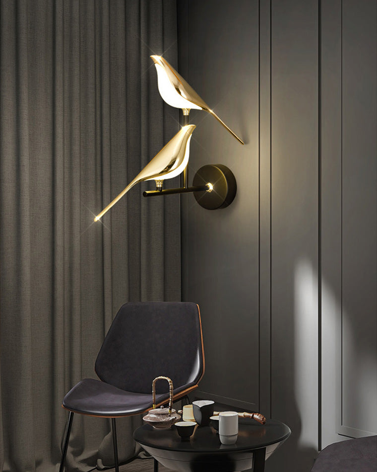 Applique Murale Oiseau Or Noir Métal LED Blanc Chaud Chambre Hall Décoratif | Restfield