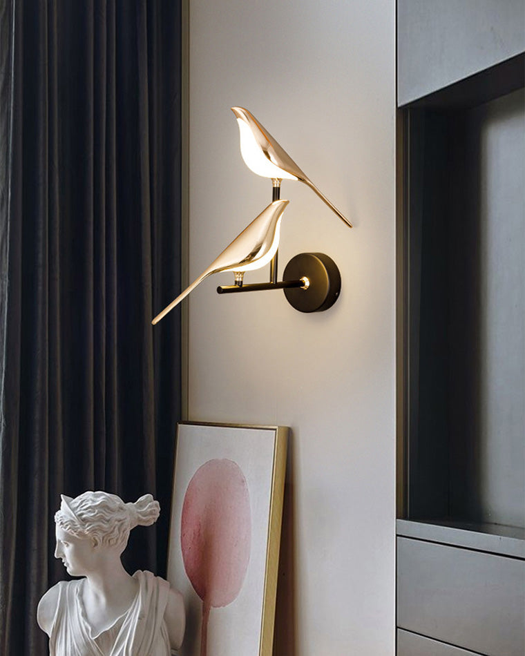 Applique Murale Oiseau Or Noir Métal LED Blanc Chaud Chambre Hall Décoratif | Restfield