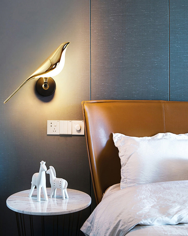Applique Murale Oiseau Or Noir Métal LED Blanc Chaud Chambre Hall Décoratif | Restfield