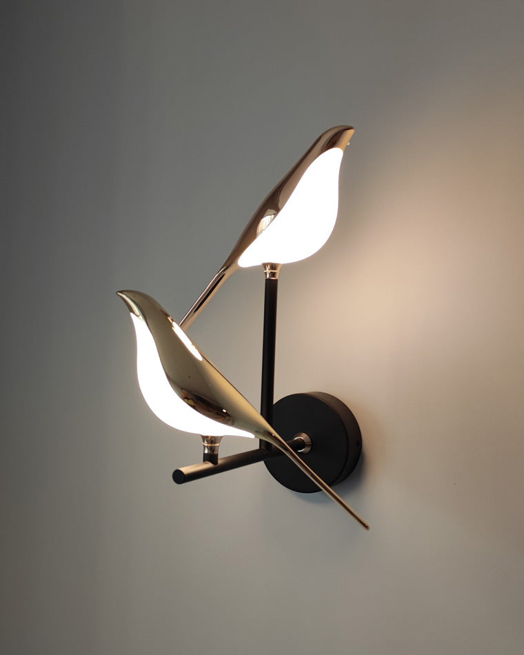 Applique Murale Oiseau Or Noir Métal LED Blanc Chaud Chambre Hall Décoratif | Restfield