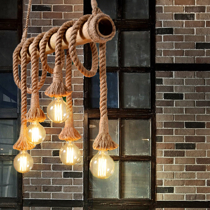 Verstelbare Hanglamp Bamboe Naturel Industrieel Touwsysteem Eetkamer Keukeneiland Verlichtingsoplossing | Sansoti