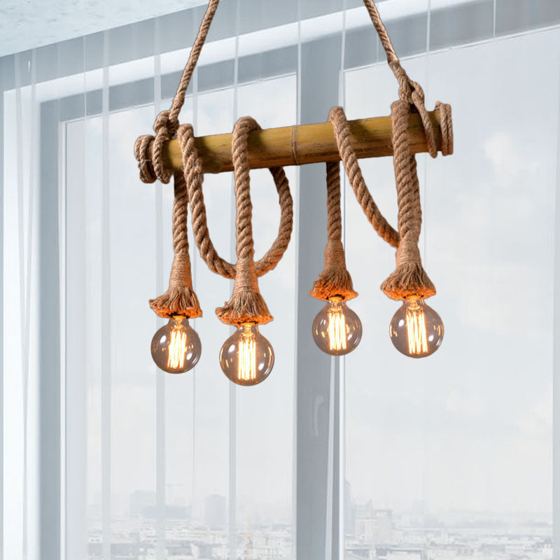 Verstelbare Hanglamp Bamboe Naturel Industrieel Touwsysteem Eetkamer Keukeneiland Verlichtingsoplossing | Sansoti