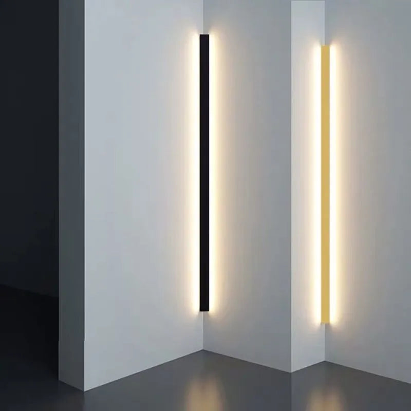 Applique murale linéaire en métal et acrylique, dorée, noire et blanche, LED 60-120cm, chambre, salon, éclairage d’ambiance moderne design | Sansoti
