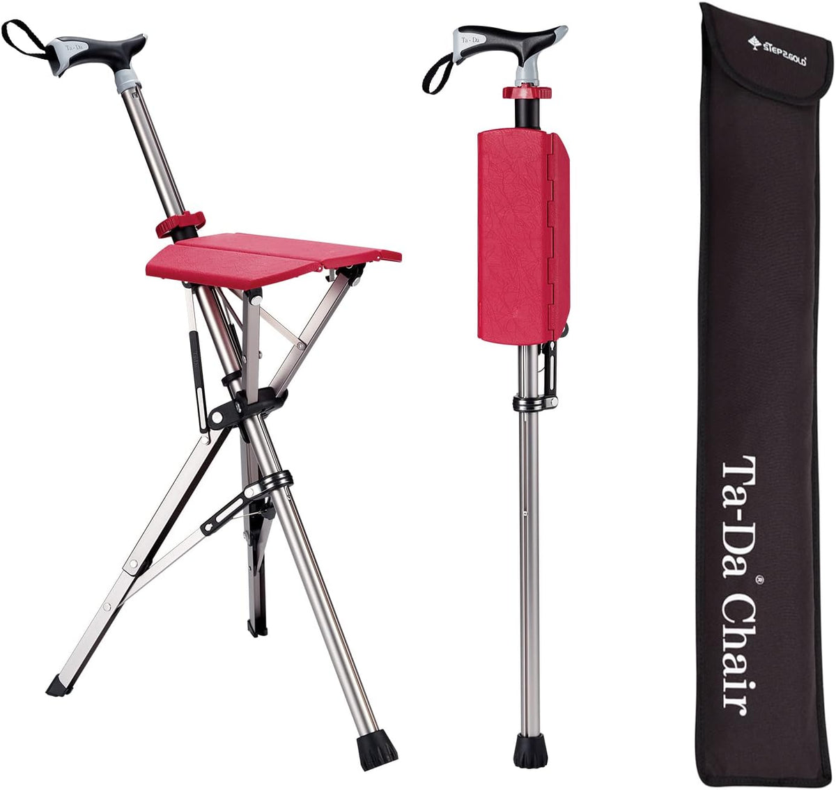 Walking Stick with Foldable Seat 85cm Aluminum Adjustable for Trekking Outdoor Walking Rest Support | Sansoti